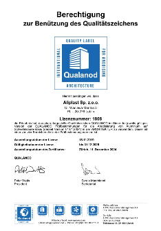 СЕРТИФИКАТ Aliplast Qualanod GE