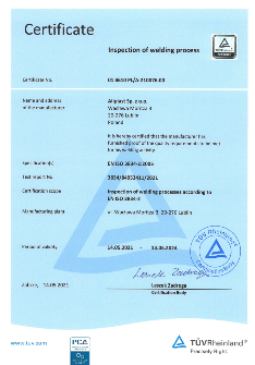 СЕРТИФИКАТ - INSPECTION OF WELDING PROCESS - EN ISO 3834  EN