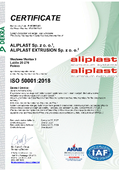 СЕРТИФИКАТ Aliplast ISO 50001